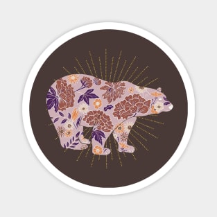 Brown bear silhouette and vintage flowers Magnet